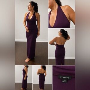 Dynamite Plum Halter Maxi Dress | Open Back | Back Slit | Size S